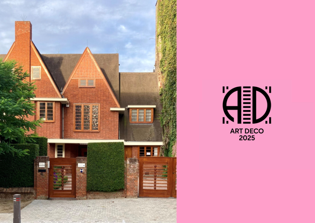 Photo Van Buuren museum + roze vlak met logo Art Deco 2025 Photo du musée Van Buuren + fond rose avec le logo Art Déco 2025